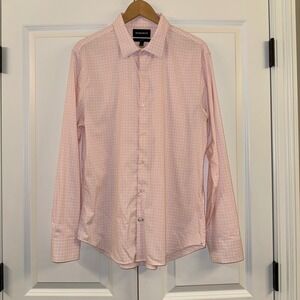 Bonobos Mens L Slim Fit Pink White‎ Plaid Long Sleeve Button Down Dress Shirt